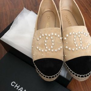 Chanel Espadrilles Pearl Suede Beige Sz 39
